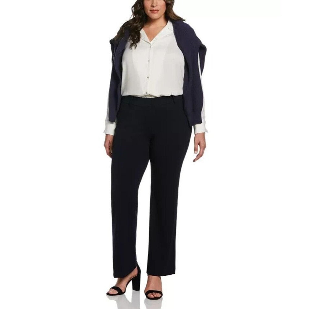 Rafaella Women's Plus Size High rise Stretch Crepe Classic Fit Pants Navy 20W